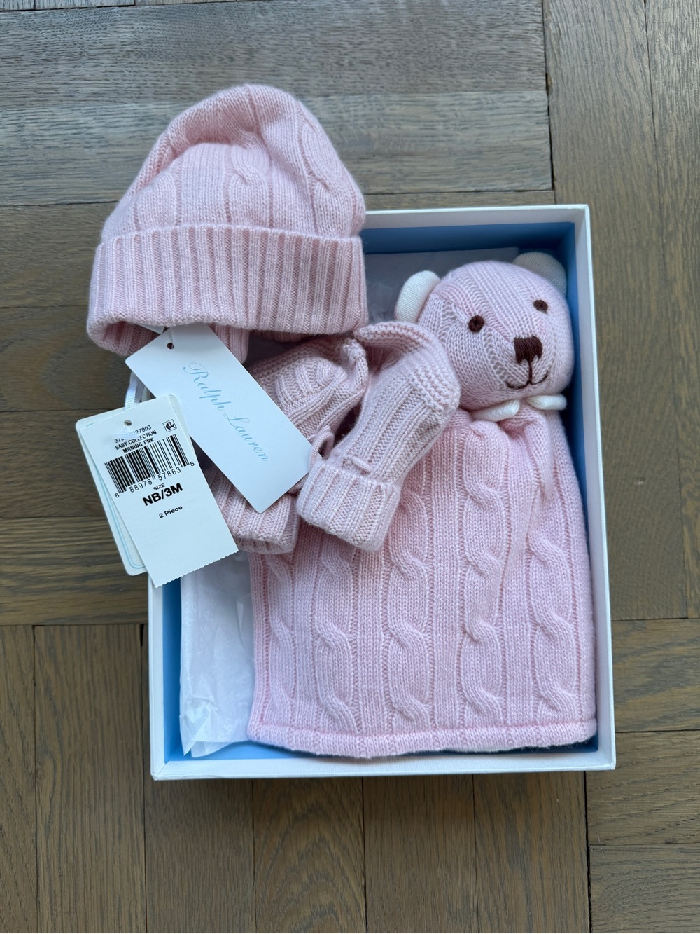 Ralph Lauren Cashmere Baby Hat, Booties and Bear Lovey Gift Set